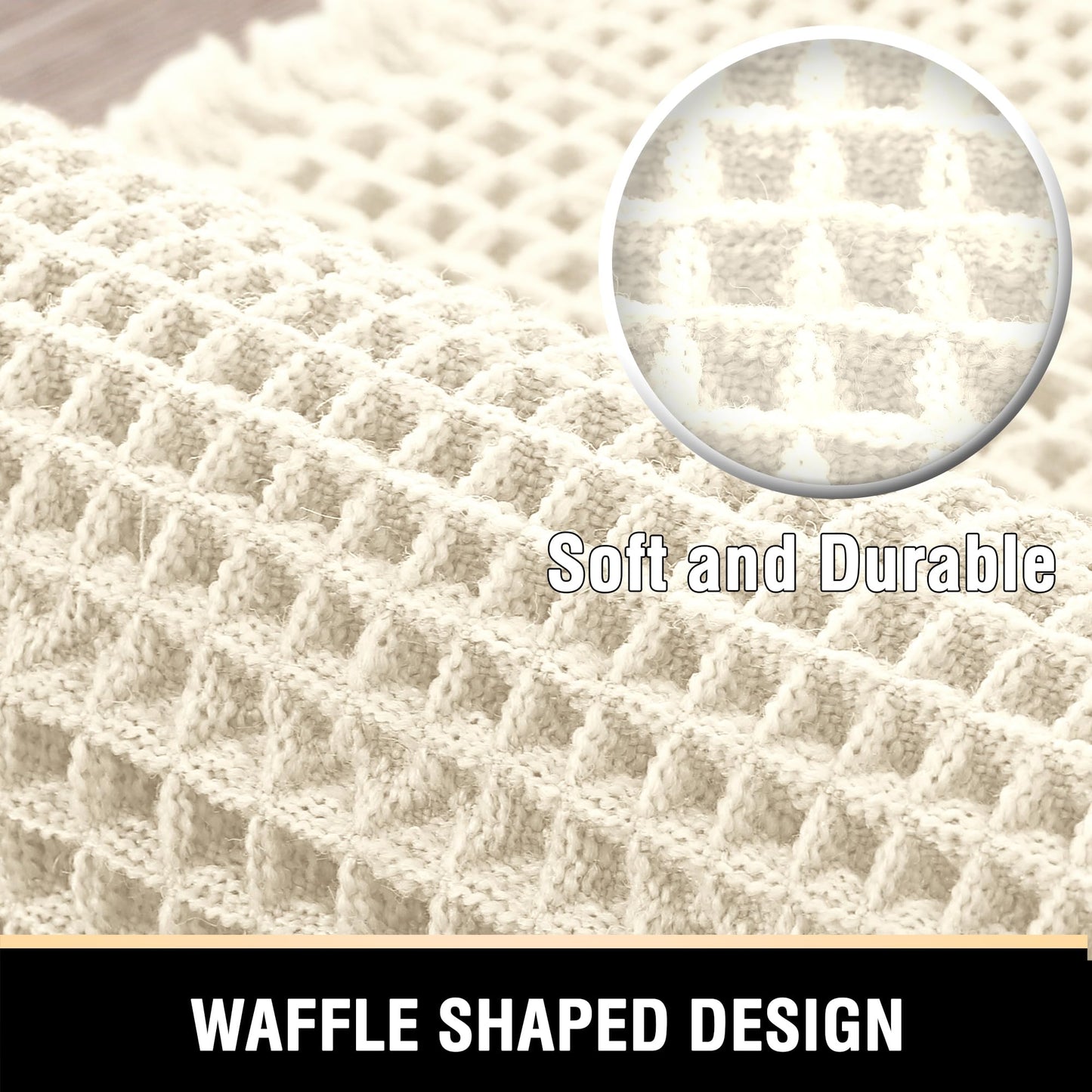 H.VERSAILTEX Upgraded Waffle Runner Rug Super Absorbent Non Slip Bath Rugs for Beside Tub, 24" x 72", Ivory