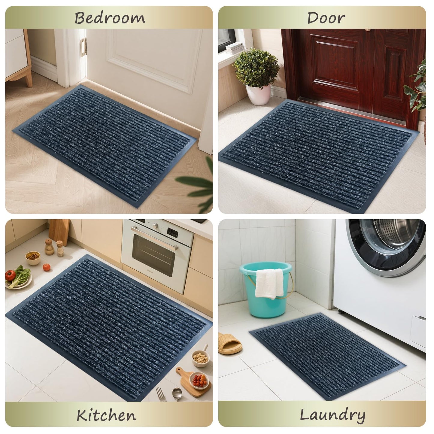 Front Door Mat,2'x3'Indoor Outdoor Door Mat,Heavy Duty Durable Welcome,Commercial Floor Mats Inside Outside Entrance, Waterproof All-Season, All-Weather Non Slip Backing Doormat for Entryway,Black