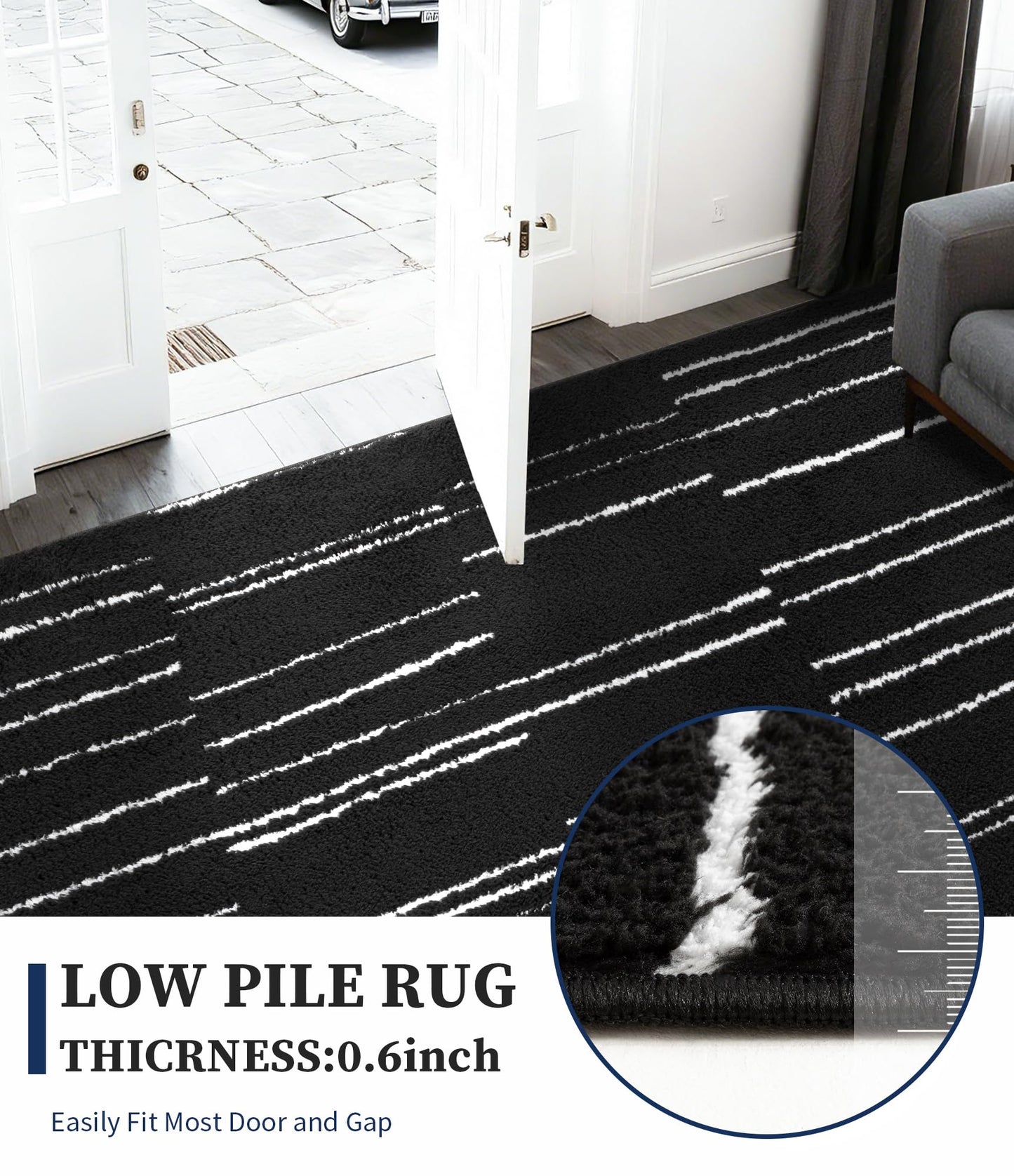 YIHOUSE 5x7 Abstract Striped Area Rug, Modern Washable Stain Resistant Rugs Non Slip, Soft Indoor Floor Carpet for Living Room, Bedroom,Dining Room, Black and White