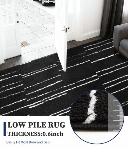 YIHOUSE 5x7 Abstract Striped Area Rug, Modern Washable Stain Resistant Rugs Non Slip, Soft Indoor Floor Carpet for Living Room, Bedroom,Dining Room, Black and White