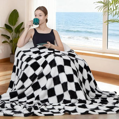 Ultra Soft Jacquard Shaggy Fleece Throw Blanket, Lightweight Warm and Plush, Cozy Couch and Travel Blanket, Multiple Colors and Sizes, Year Round Comfort