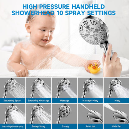 High Pressure Shower Head Combo with Handheld Spray, 6" Filtered Rain Shower Head & 5" Handheld Shower Head with Filters, 69" Stainless Steel Hose - Dual Shower Head Set for Bathroom Home