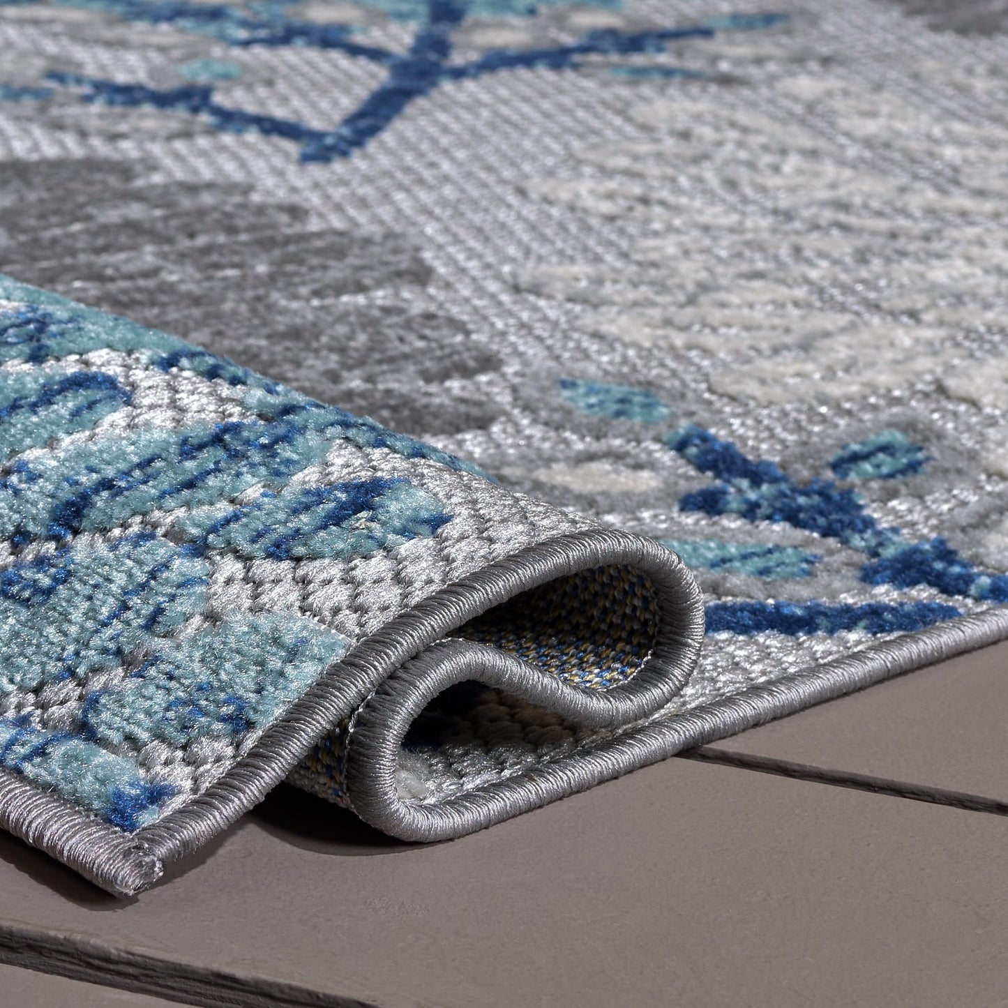 SAFAVIEH Washable Rug Outdoor Cabana Collection - 5'3" x 7'6", Grey & Blue, Non-Shedding & Easy to Clean, Ideal for Patio, Backyard, Mudroom (CBN832F)