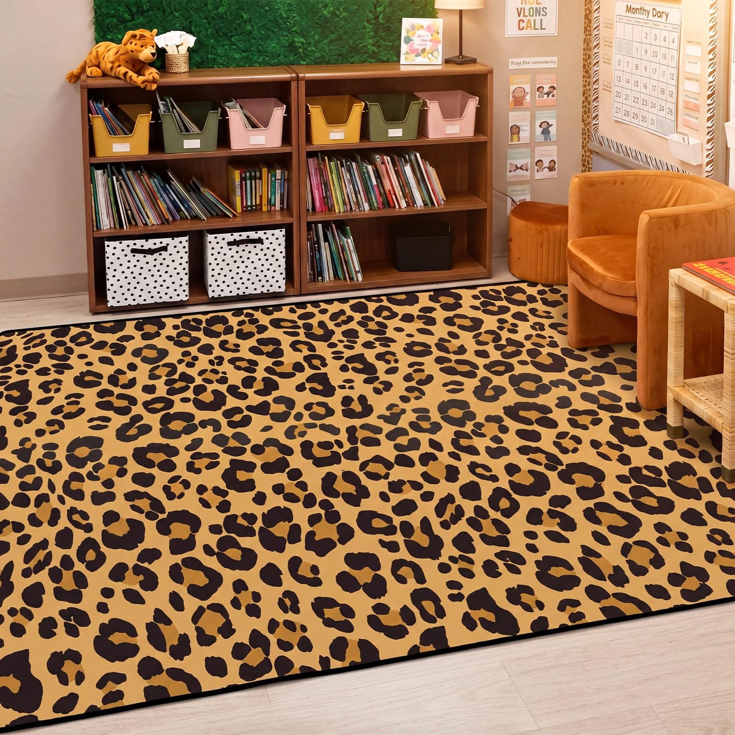 Klyyo Clyro Cheetah Classroom Carpets Leopard Playmat Rugs 5x7.6, Cheetah Pattern Area Carpet, Non-Slip Soft Plush Floor Mat for Bedroom Playroom Dining Room Laundry Room Kitchen Office Home