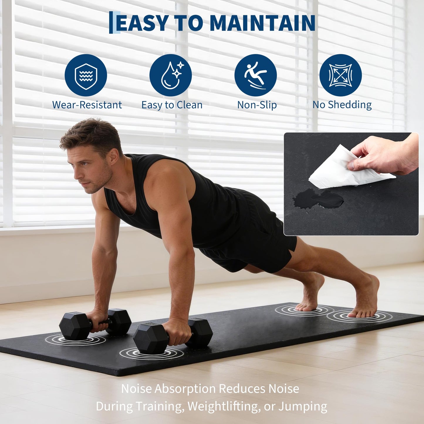 0.56" Thick Rubber Top Exercise Mat, Puzzle Gym Flooring for Home Gym,Heavy Duty Gym Mat for Workout Equipment, Interlocking Floor Tiles with EVA Foam, 12 Pcs 48 Sq ft, Black