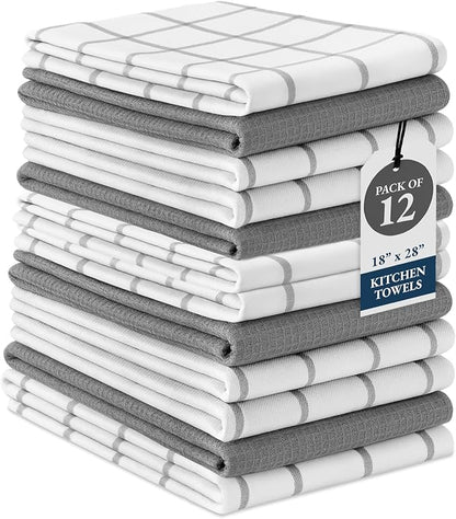LANE LINEN Kitchen Towels & Dishcloths Set of 12-100% Cotton, Quick-Drying 18”