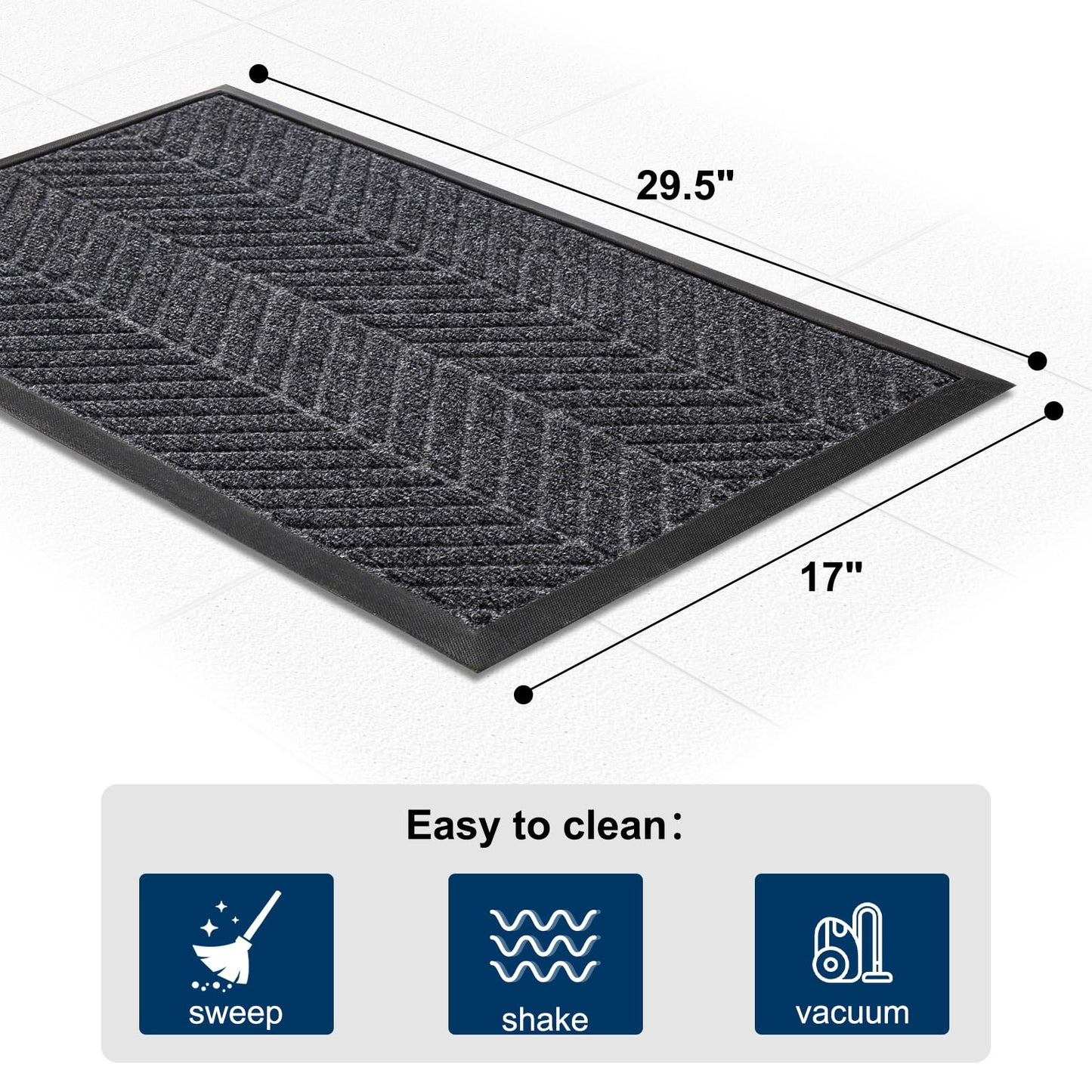 CATSH Non Slip Door Mat 29.5x17 Inch, Grey Chevron Dirt Trapping Entrance Mat, Rubber Low Profile Washable Indoor Outdoor Doormat for Entryway Garage Patio, Absorbent Stain Resistant Front Door Mat