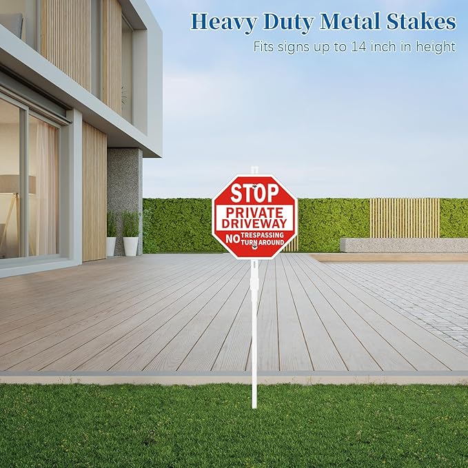 48 inches Yard Sign Stakes, 2 Pcs Metal Stakes, White Coating Yard Sign Holder, Rustproof Traffic Signs Posts, for Outdoor Lawn Garden Parking Garage, Fits 10x14 Inch Signs (not Included)