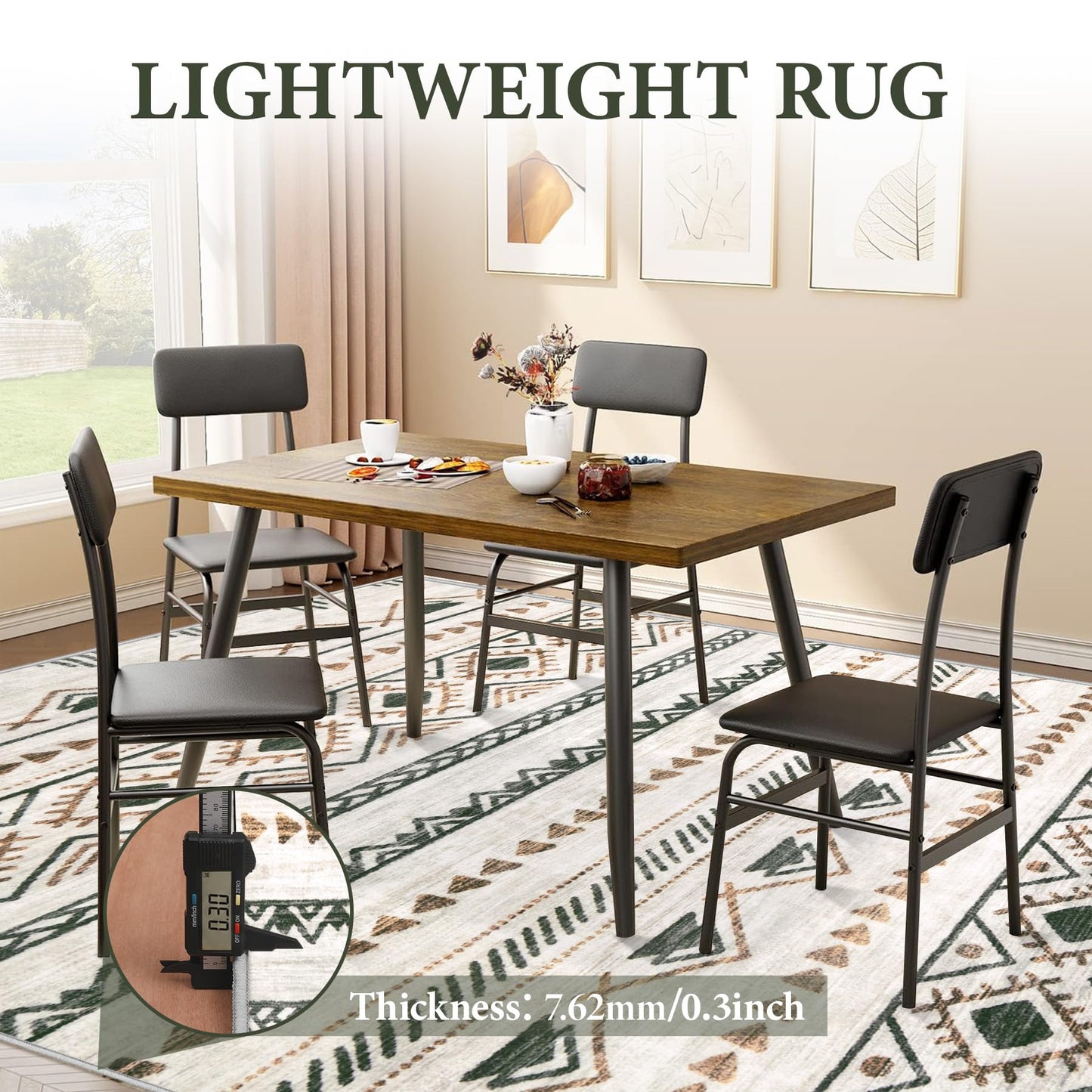 Area Rug for Living Room 6x9: Large Washable Boho Moroccan Rugs Geometric Neutral Rug, Non-Slip Foldable Morden Farmhouse Indoor Floor Carpet for Bedroom Dining Table Home(Brown Green,6'x9')