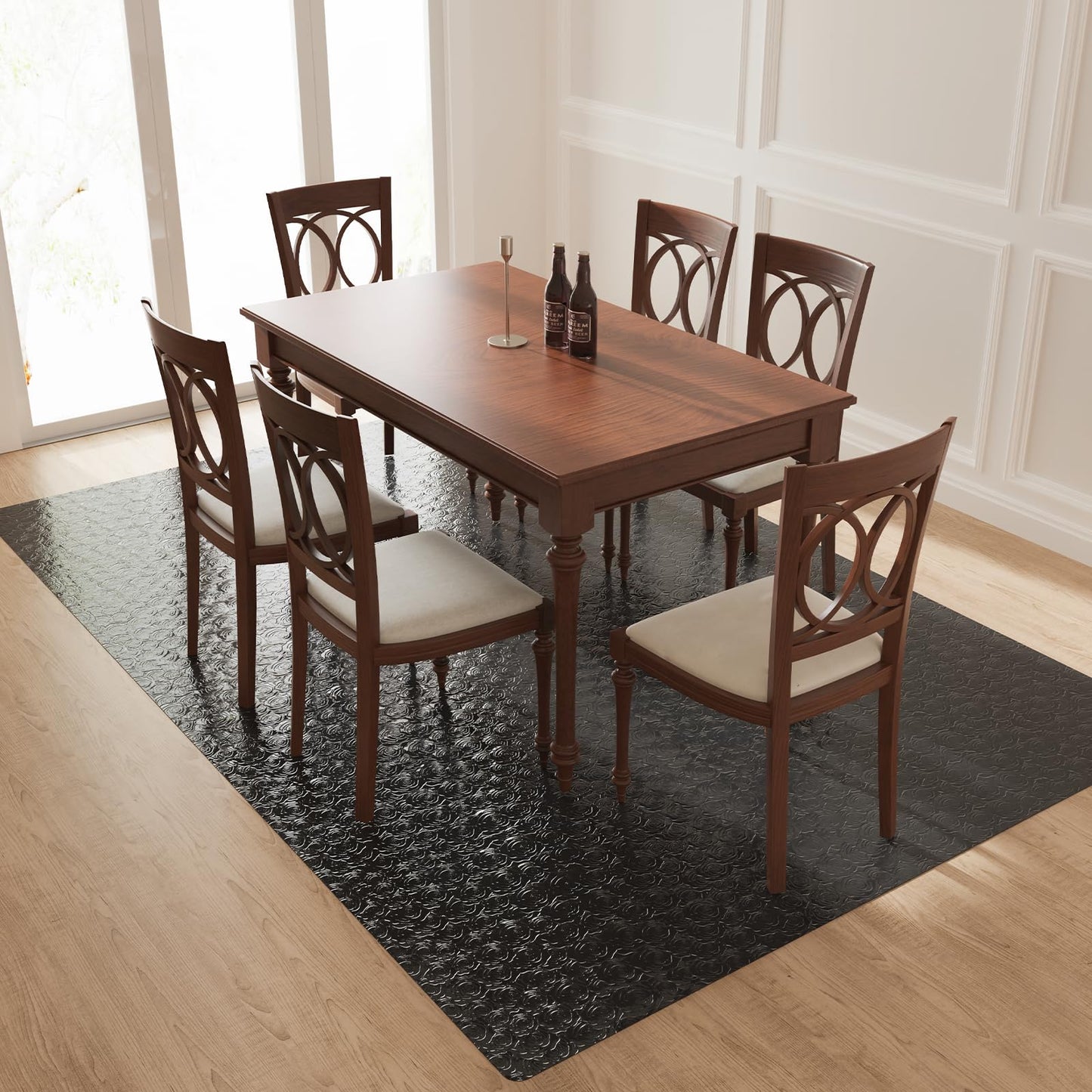 Tydle Vinyl Floor Mat, 5' × 7' Area Mat for Living Room, Waterproof Area Rug for Dining Room, Large Office Chair Mat for Hard Floors (Black)