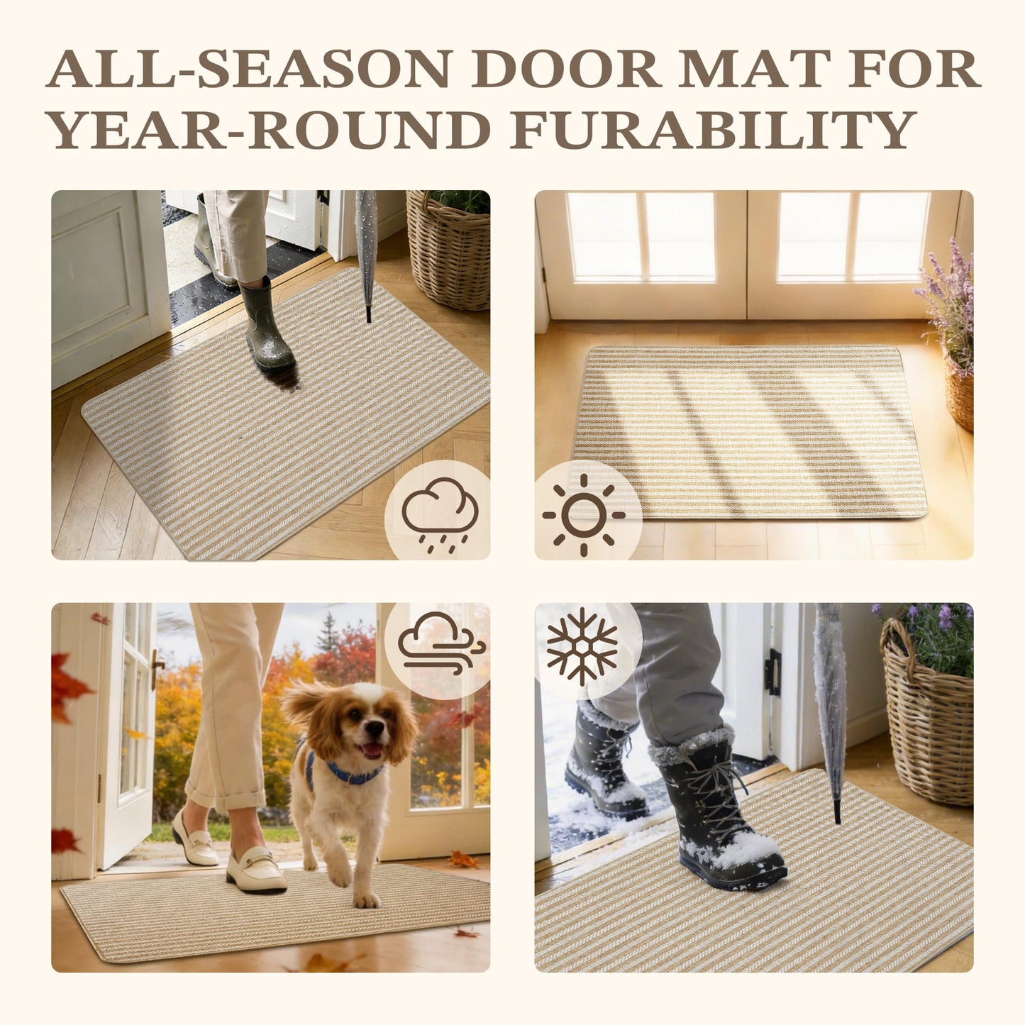 MatEssenz Pet-Friendly Indoor Door Mat 2-Pack Box Set - Premium Woven Muddy Paws Dog Mats, Machine Washable Entryway Rugs with Durable Rubber Backing, 2'x3', 2 Count, Khaki