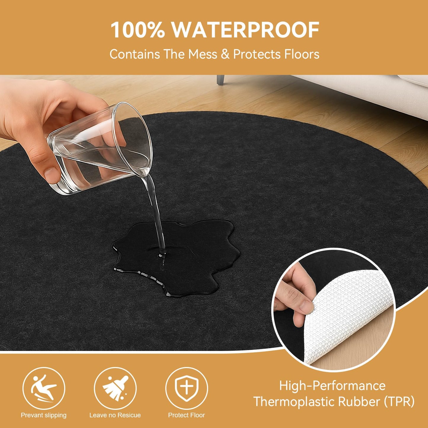 Deep Dream Dual Surface 5' Round Rug Pad, Waterproof 1/8" Thick Felt + Rubber Backing, Non Slip Round Carpet Gripper for Area Rugs, Protective Cushioned Pads for All Floors