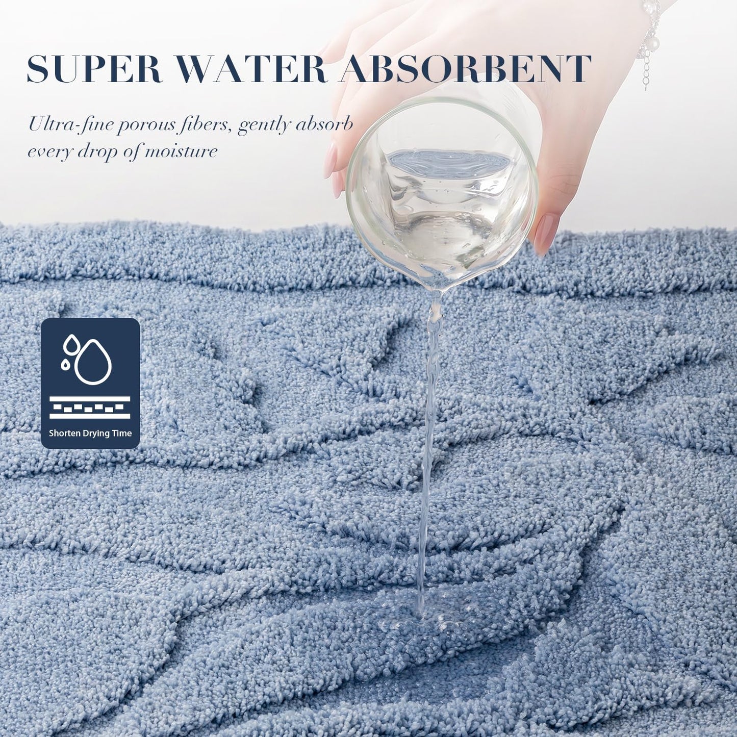BSICPRO Light Blue Bathroom Rugs, 24x36 Non Slip Floral Bath Mat, Extra Soft Washable Absorbent Quick Dry Microfiber Bath Rugs, Cute Scalloped Shower Floor Mat for Bathroom Decor