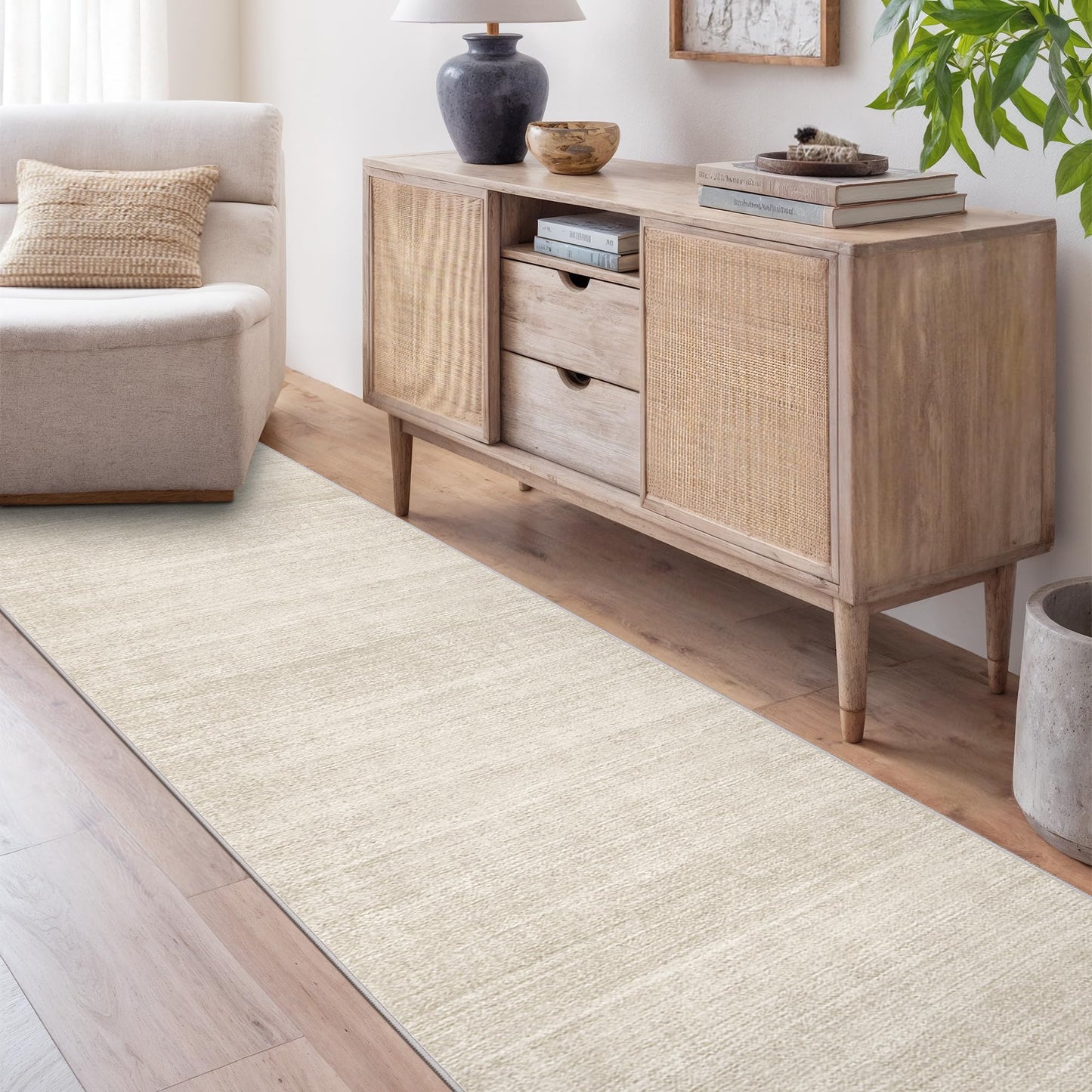 Art&Tuft Runner Rug Non-Slip - 2x12 Runner Rugs for Hallways, Washable Rugs Runners, Low-Pile, Soft Distressed Carpet Hallway Runner for Bedroom Bathroom Kitchen Laundry Living Room, Beige
