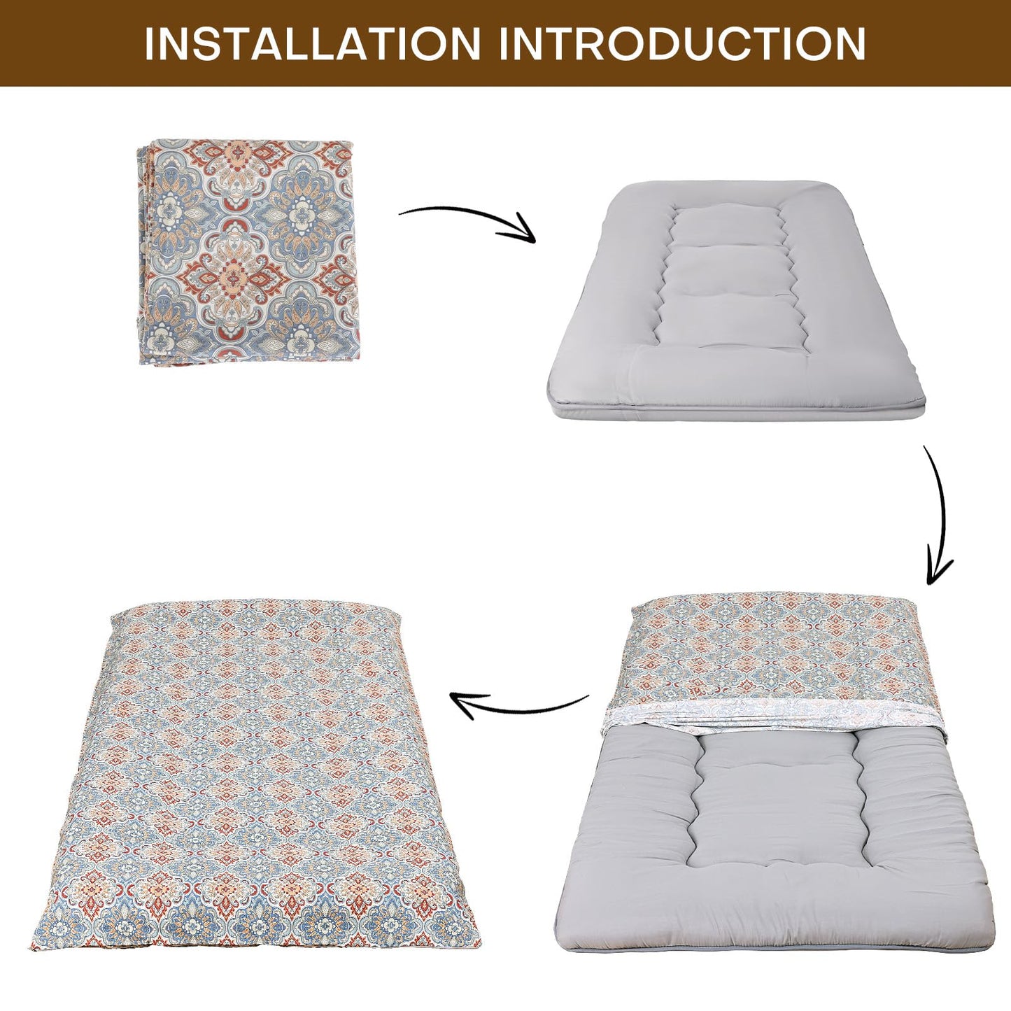 100% Cotton Floor Futon Mattress Cover (Only Cover), Soft Skin-Friendly Washable Zippered Futon Cover for Traditional Japanese Floor Futon Mattress, Tatami Mattress Dustproof Cover (Twin, Flower)