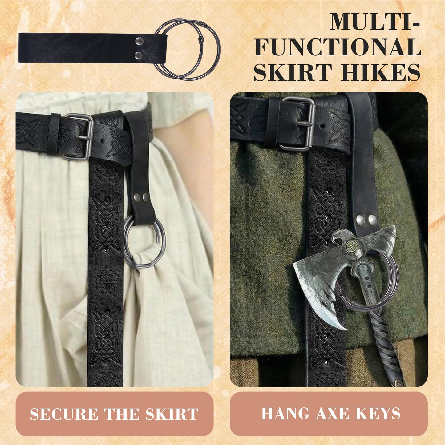 Renaissance Belt Pouch Waist Bag Set - Medieval Viking Pirate Coin Purse Skirt Hike for LARP Halloween Cosplay Accessories (Black)