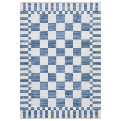 GarveeHome Dark Blue Checkered Rug 5×7 Area Rugs for Living Room，Non-Slip Washable Rug Soft Low-Pile, Neutral Modern Farmhouse Geometric Rugs for Bedroom Dining Room Office