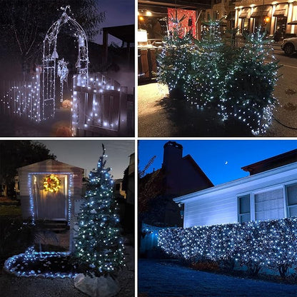 SANJICHA Extra-Long Solar String Lights Outdoor, 2-Pack Solar Powered Christmas Fairy Lights Waterproof, Silver Wire 8 Modes Solar Twinkle Light for Tree Garden Party Xmas Wedding Decor(Cool White)