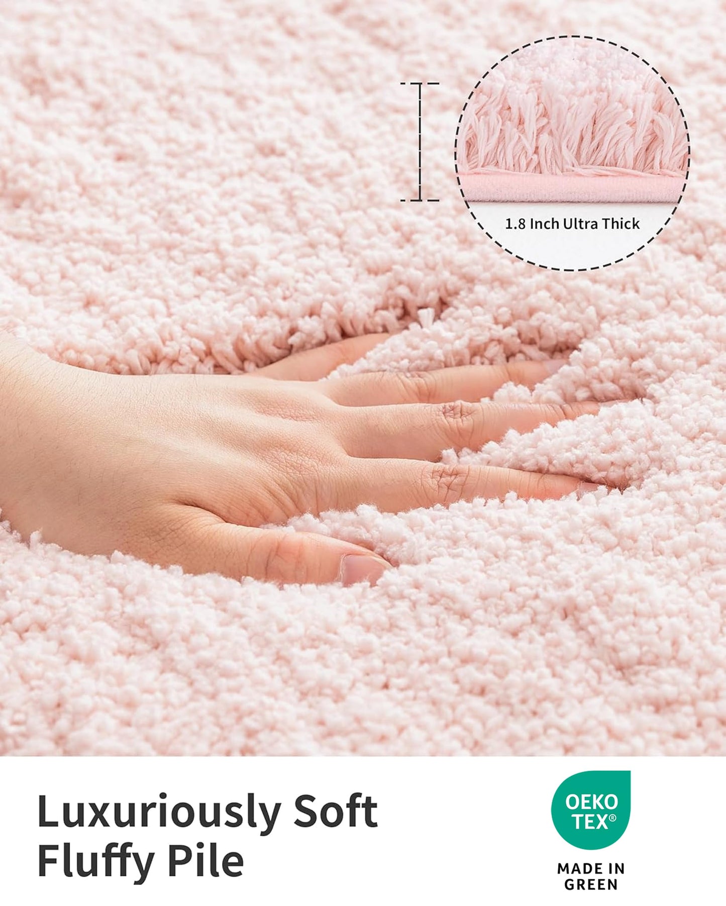 ILANGO Pink Toilet Rugs U Shaped 22" × 24" Non Slip & Super Absorbent Extra Thick Soft, Washable Bath Mats for Bathroom Floor, Microfiber Plush Shaggy Contour Bath Rugs for Toilet,Dry Quick