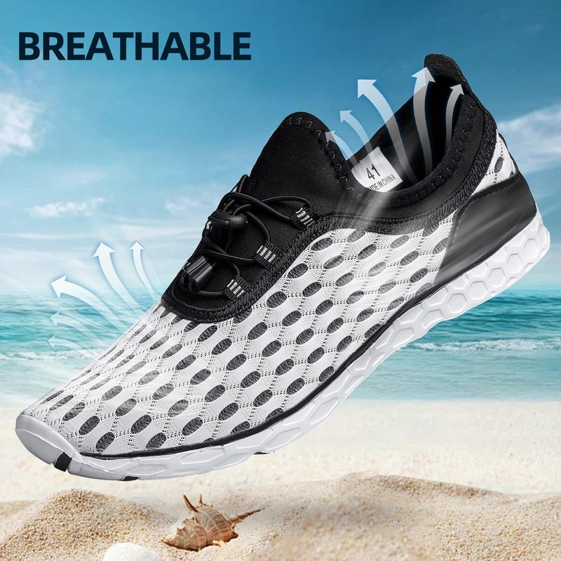 DOUSSPRT Men's Water Shoes Quick Drying Sports Aqua Shoes White Size 11