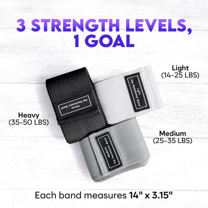 Wide Fabric Resistance Bands for Working Out | 3 Strength Level Non-Slip Exercise Booty Bands for Women & Men | Comes with a Bag and Tape Measure | for Gym, Yoga, Pilates