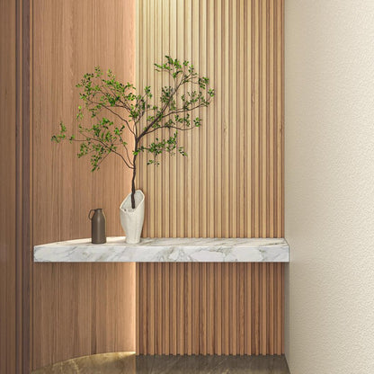 Art3d Slat Wood Wall Paneling for Interior and Ceiling Decoration - Pack of 4pcs + 1pc End-Trim, Size 108 x 5.7in.- Oak