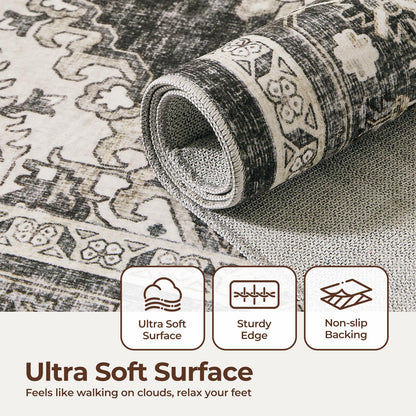 WITSHOCK Living Room Area Rugs 5x7: Washable Rug Boho Soft Non-Slip Low Pile Stain Resistant Foldable Carpet for Bedroom Playroom Dining Room Office Kitchen Farmhouse Home Decor Rug-Bitter Black