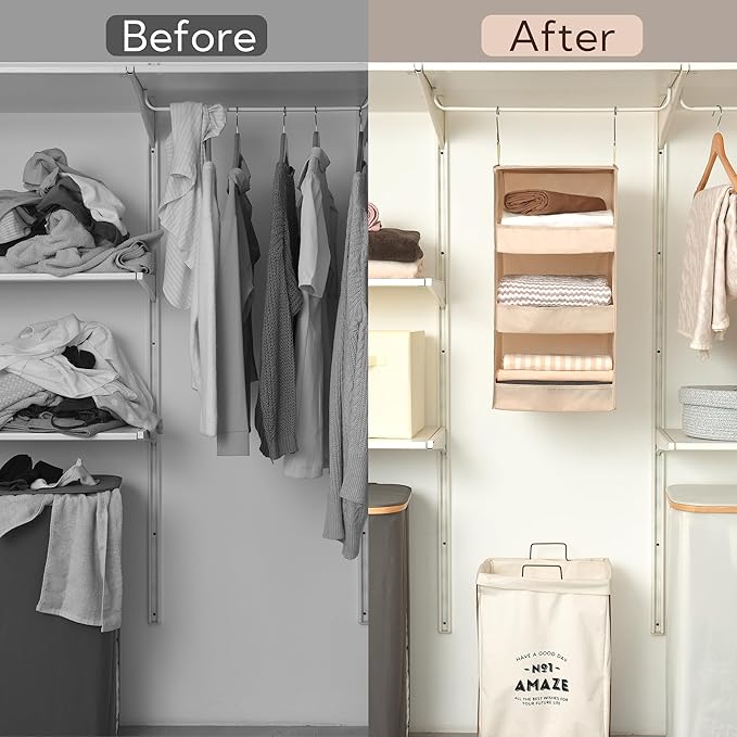 GRANNY SAYS 3-Shelf Hanging Closet Organizer, Khaki Closet Storage Hanging