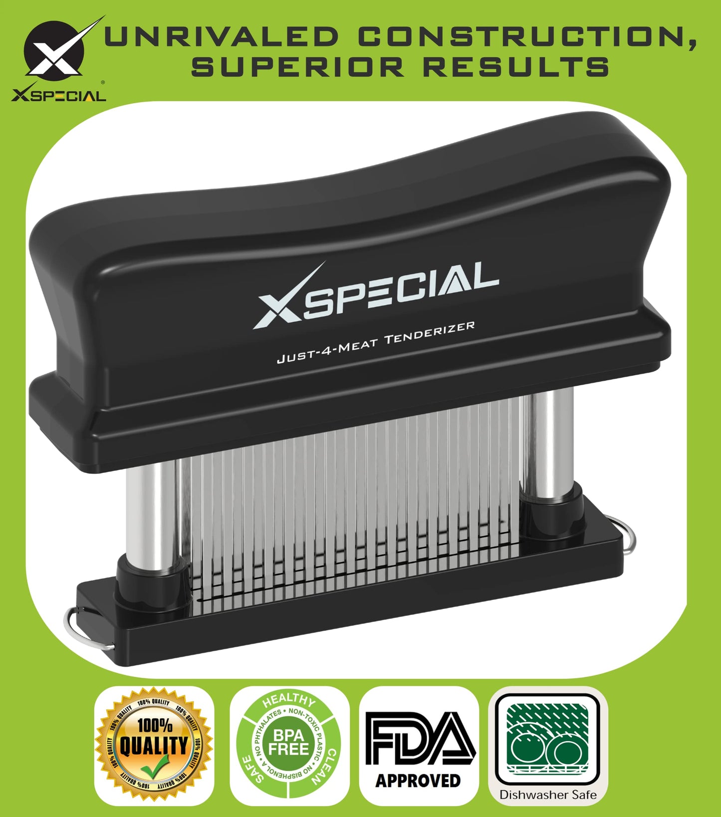 XSpecial Meat Tenderizer Tool 48 Blades Stainless Steel - Kitchen Cooking Gadgets Tools with Ultra Sharp Needle That Makes Steak & Chicken Tender - No More Hammer, Meat Pounder Or Mallet
