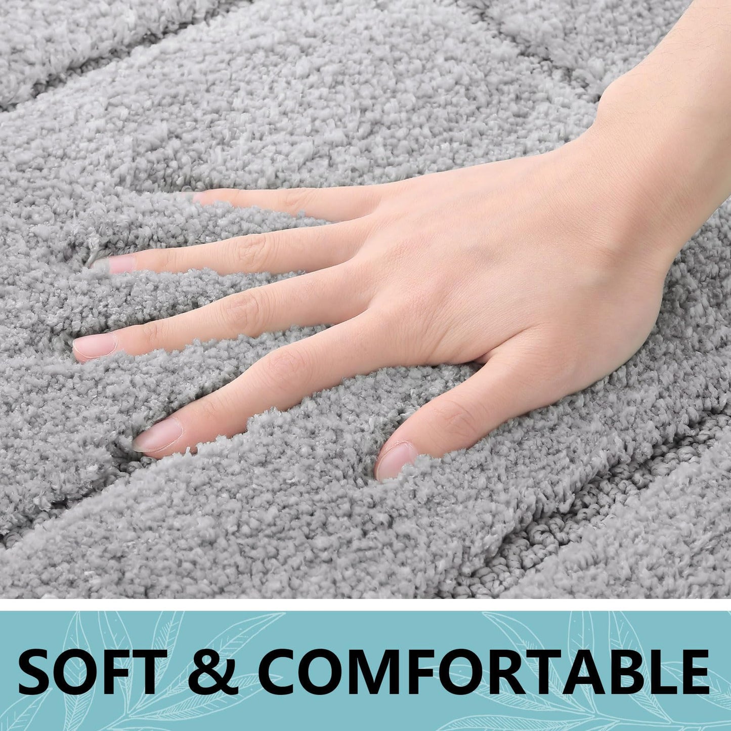 Buganda Bathroom Rugs, 24" x 16", Soft and Absorbent Microfiber Bath Rugs, Non-Slip Shaggy Shower Carpet, Machine Wash Dry Bath Mats for Bathroom Floor, Tub and Shower, Grey