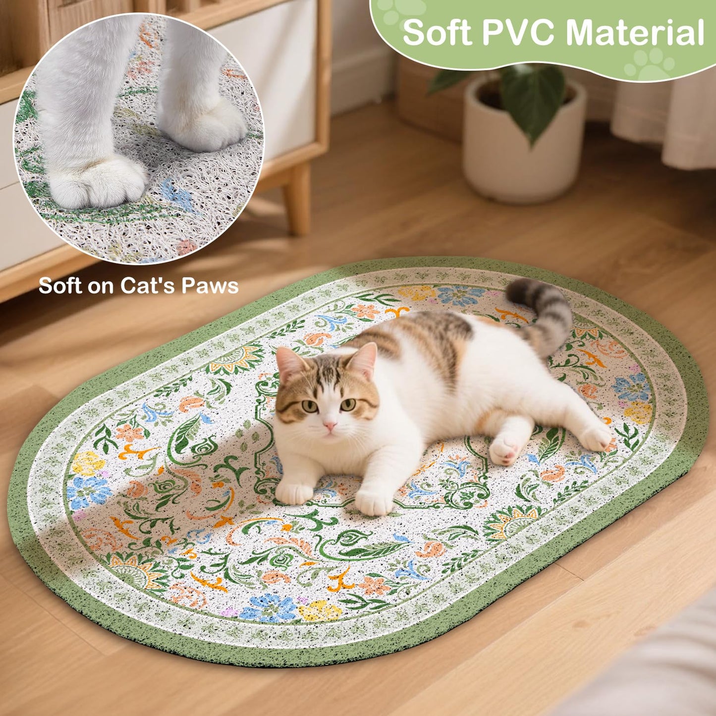 Bienbee Cat Litter Mat, 24" x 15" Litter Box Mat Rug with Non-Slip Bottom,Urine and Water Proof, Easy to Clean Cat Supplies Essentials for Indoor Kitty Kitten Floor, Bean-Green M