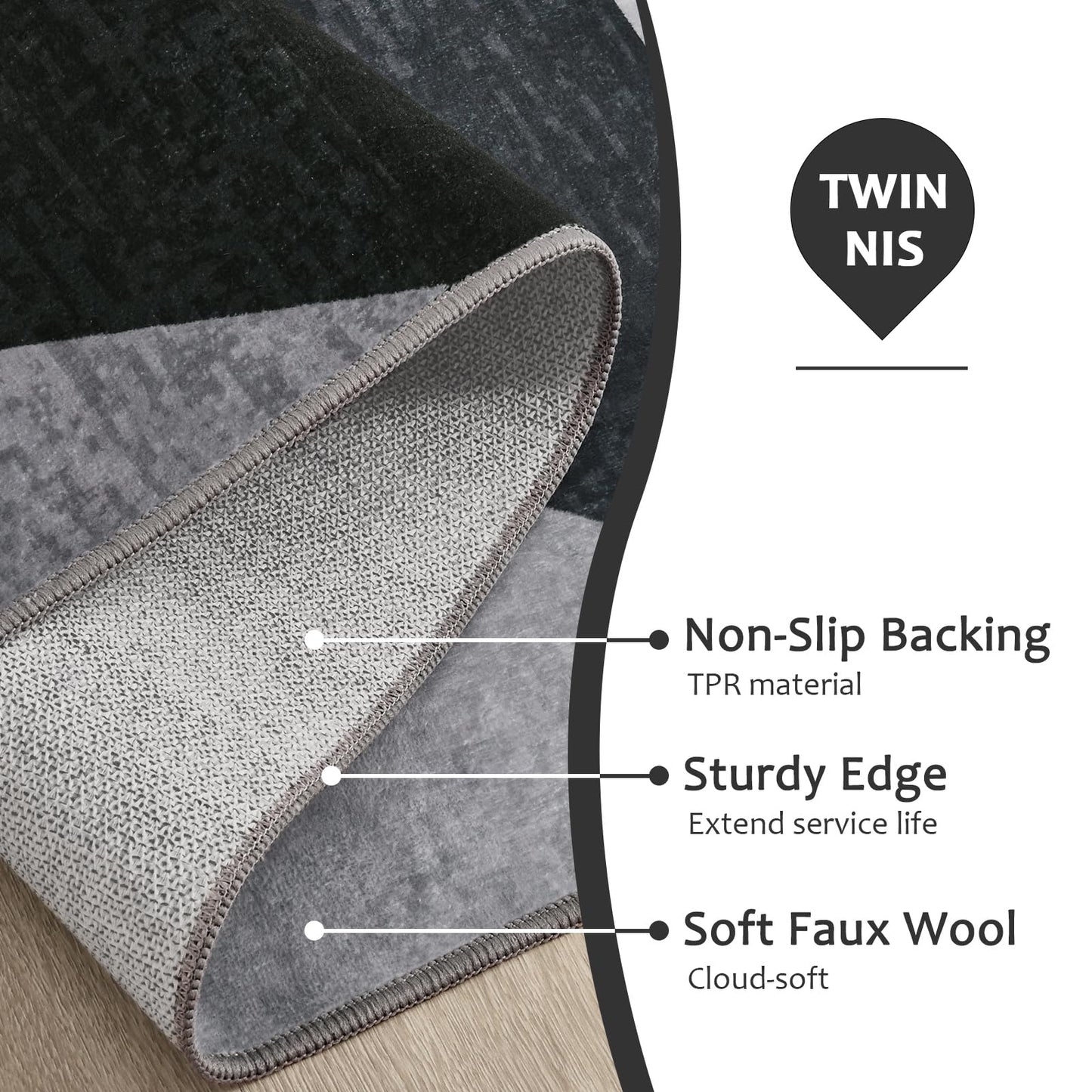 TWINNIS Indoor Modern Area Rug, 5x7 Geometric Patchwork Style Washable Large Rugs for Living Room Bedroom Hardwood Floors, Non Shedding Non Anti Backing Soft Carpet Home Floor Decor, Grey