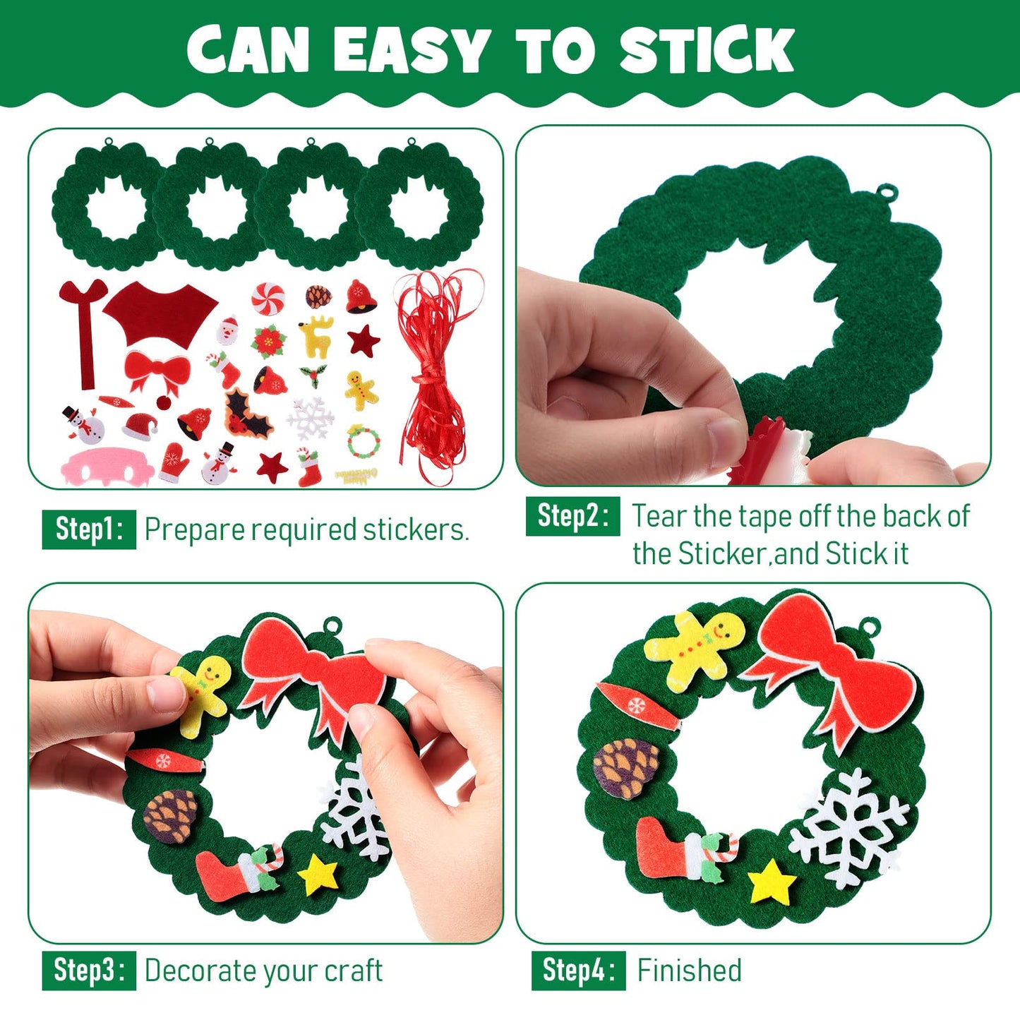 Tatuo 24 Kits Christmas Felt Ornament Crafts DIY Tree Gifts Garlands Bells Santa Socks Hanging Ornaments Christmas Sticker for Home Door Wall Hanging Tree Craft Decorations