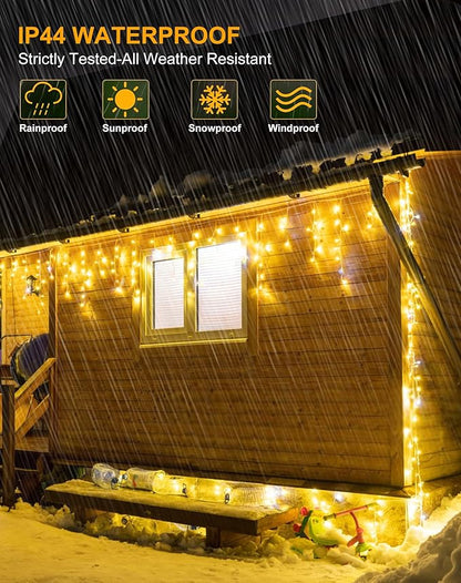 Icicle Christmas Lights Outdoor 520 LED 49FT Warm White, 80 Drops 2700K Icicle Christmas Lights with Remote/8 Modes/Timer, IP44 Waterproof for Roof Gutter Wedding Holiday Decorations