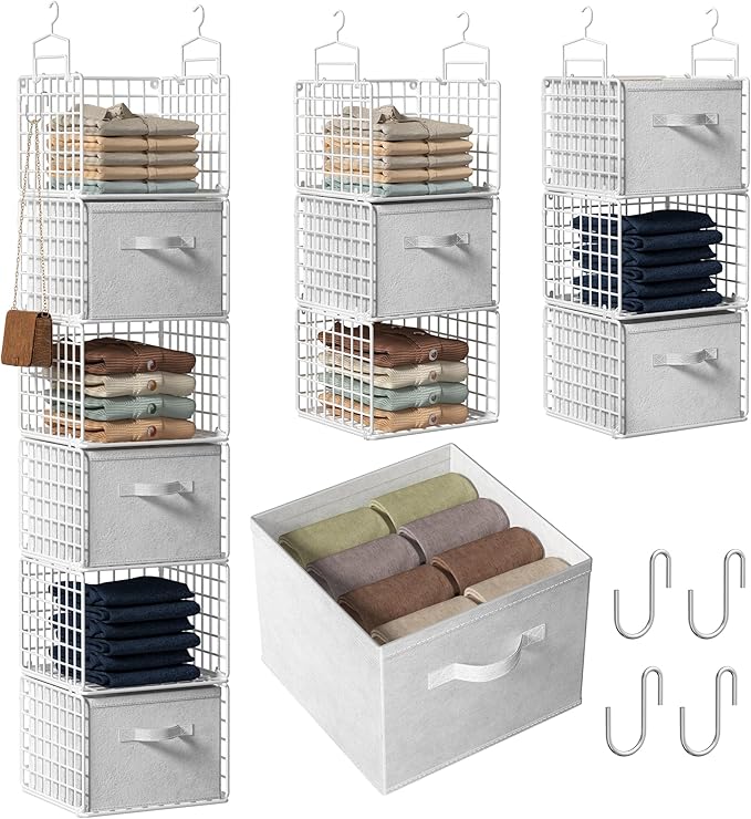 Closet Hanging Organizer with Drawers, 6 Tier Metal Closet Organizers and
