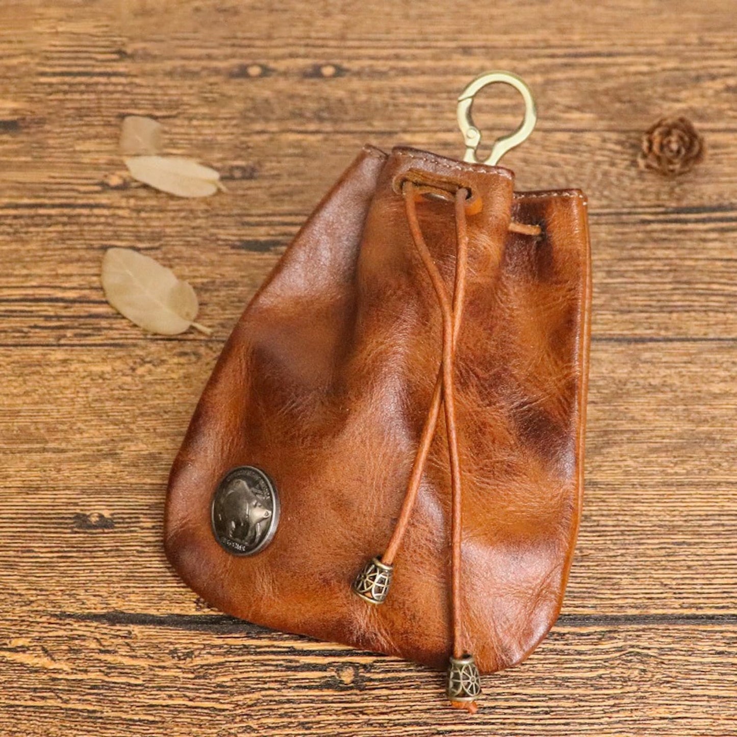 Simple Cowhide Retro Storage Bag 2025 New Leather Drawstring Coin Purse Small Purses Wallets for Women Man Leather Coin Pouch Change Purse Mini Coin Purse Keychain Wallet Mens Coin Pouch (Brown)
