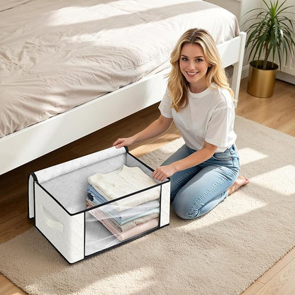 Fab totes 35L Closet Organizers and Storage, Foldable Under Bed Storage Containers, Storage bags for Organizing Bedroom, Closet, Clothing,Organization with Handle (3 Pack,Ivory)