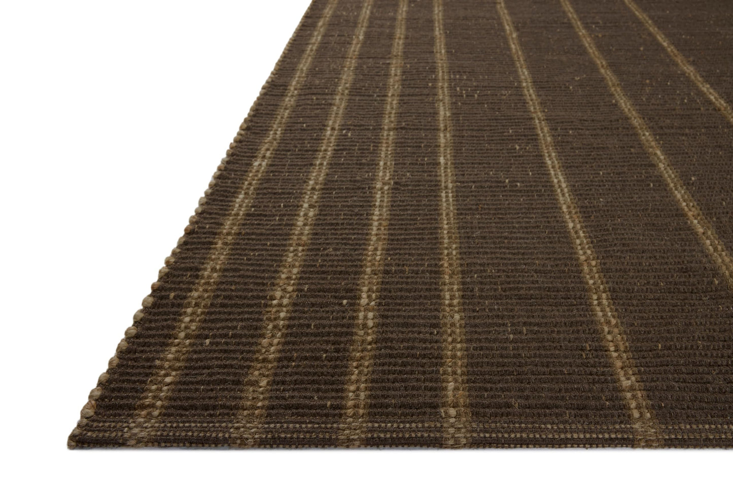 Loloi Leanne Ford Weatherstaff Collection WTS-01 Espresso/Natural 2'-6" x 7'-6" Runner Rug Jute, Striped, Neutral, Hallway, Kitchen, Mudroom, and Bathroom