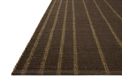 Loloi Leanne Ford Weatherstaff Collection WTS-01 Espresso/Natural 2'-6" x 7'-6" Runner Rug Jute, Striped, Neutral, Hallway, Kitchen, Mudroom, and Bathroom