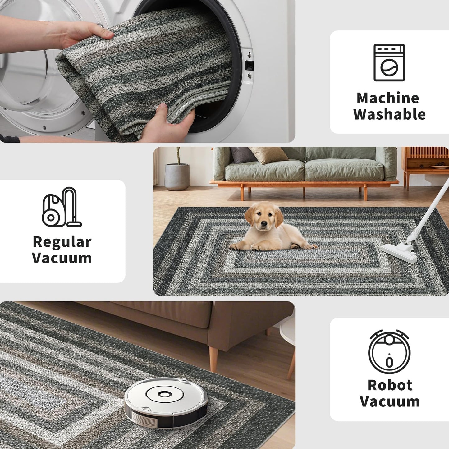 Garvee Modern Braided Print Rug 5x7 Area Rugs for Living Room Washable Rugs Bedroom Rug Stain Resistant Non Slip Floor Cover for Dining Room Office Nursery, Not Braid-Black Brown