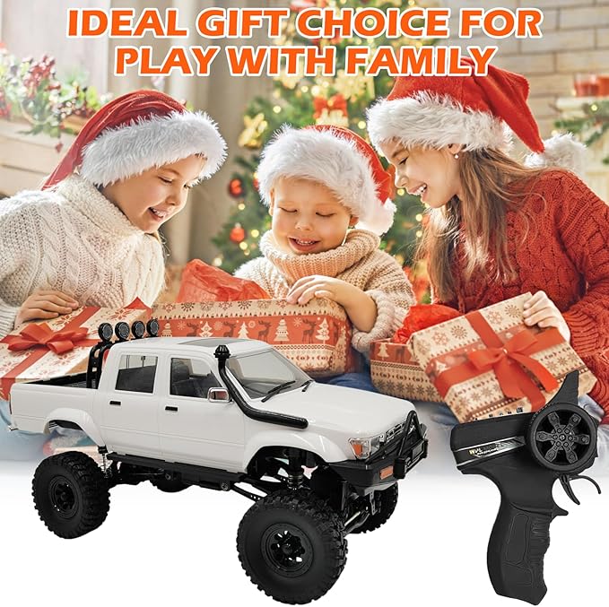 RC Rock Crawler WPL C64-1 RC Truck 1:16 Scale 2.4GHz Remote Control Truck 4WD All Terrain Off-Road RC Crawler with LED Lights and 2 Rechargeble Batteries for Adults (Red)