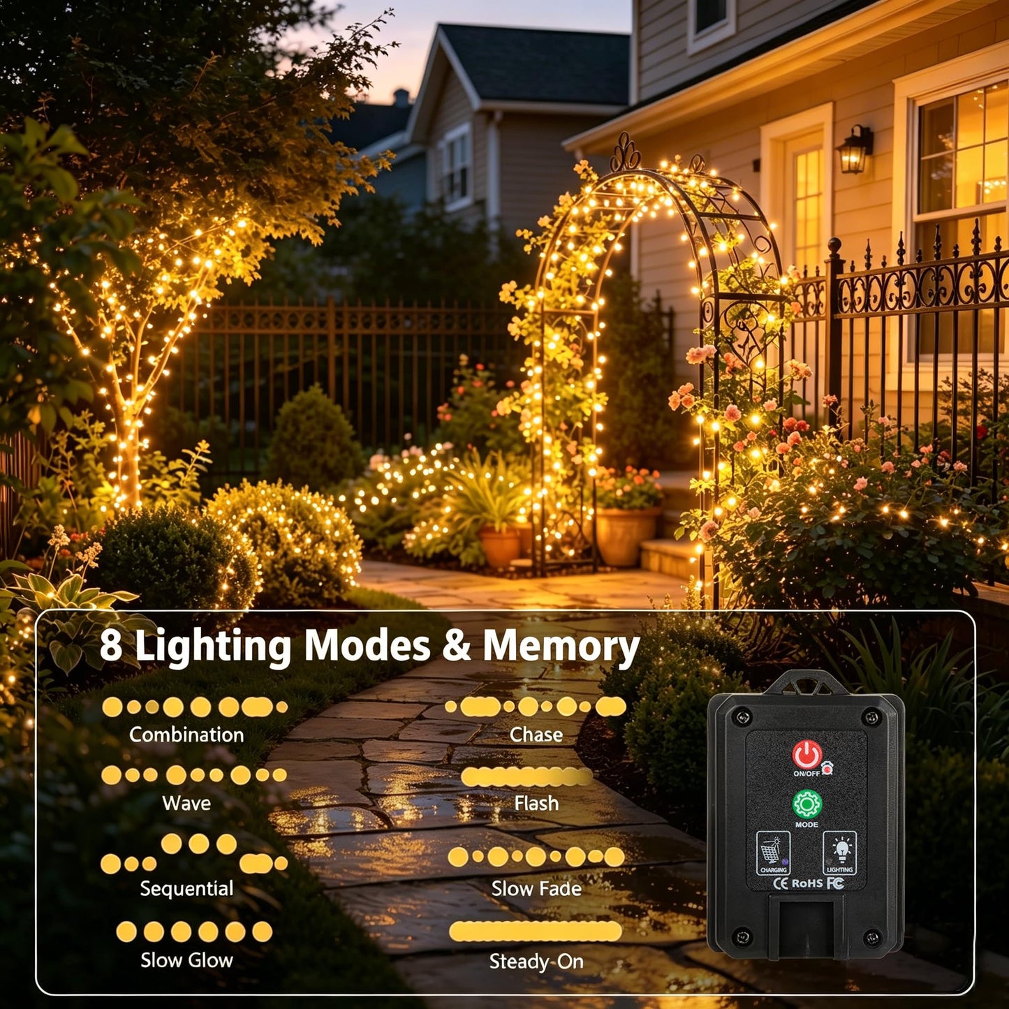 4 Pack Solar Fairy Lights Outdoor, 131ft 400 LED Solar String Lights Outdoor Waterproof with 8 Modes, Green Wire Twinkle Lights for Outside Christmas Garden Party Decorations (Warm White)