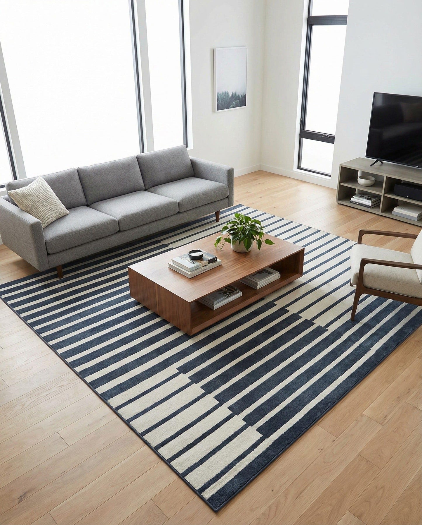 Rugs.com - Oslo Rug – 10 Ft Square Blue Easy-Clean Area Rug – Modern Geometric Stripe Pattern for Living Room, Bedroom, Dining Room