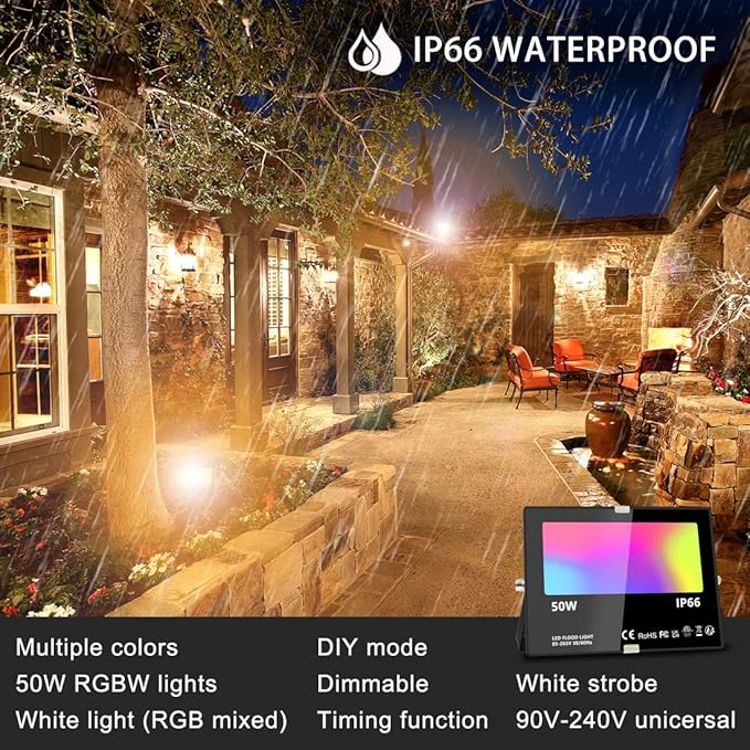 MELPO Led Flood Light 400W Equivalent, RGBW Led Outdoor Lights Colored Floodlight with Remote,40W
