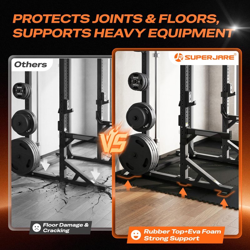 SUPERJARE 0.56'' Thick 24 Pcs 96 Sq Ft Rubber Top Exercise Equipment Mats, High Density EVA Foam Mats with Rubber Top, Interlocking Gym Flooring for Home Gym, Protective Workout Mat, Black