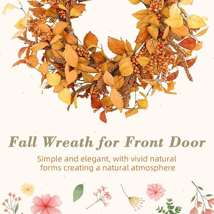 YNYLCHMX 18" Fall Wreaths for Front Door, Artificial Autumn Wreath, Fall Door Wreath with Eucalyptus Leaves and Sorghum for Home Porch Window Wall Farmhouse Decor, Indoor Outdoor, Holiday Decor