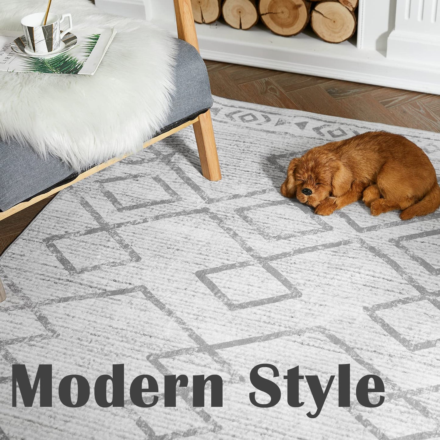 jinchan Moroccan Runner Rug 2x5 - Kitchen Machine Washable Runner Rug Modern Geometric Soft Low-Pile Lightweight Non-Slip Carpet for Entryway Hallway Laundry Room Bedroom Farmhouse (2x5ft, Grey)