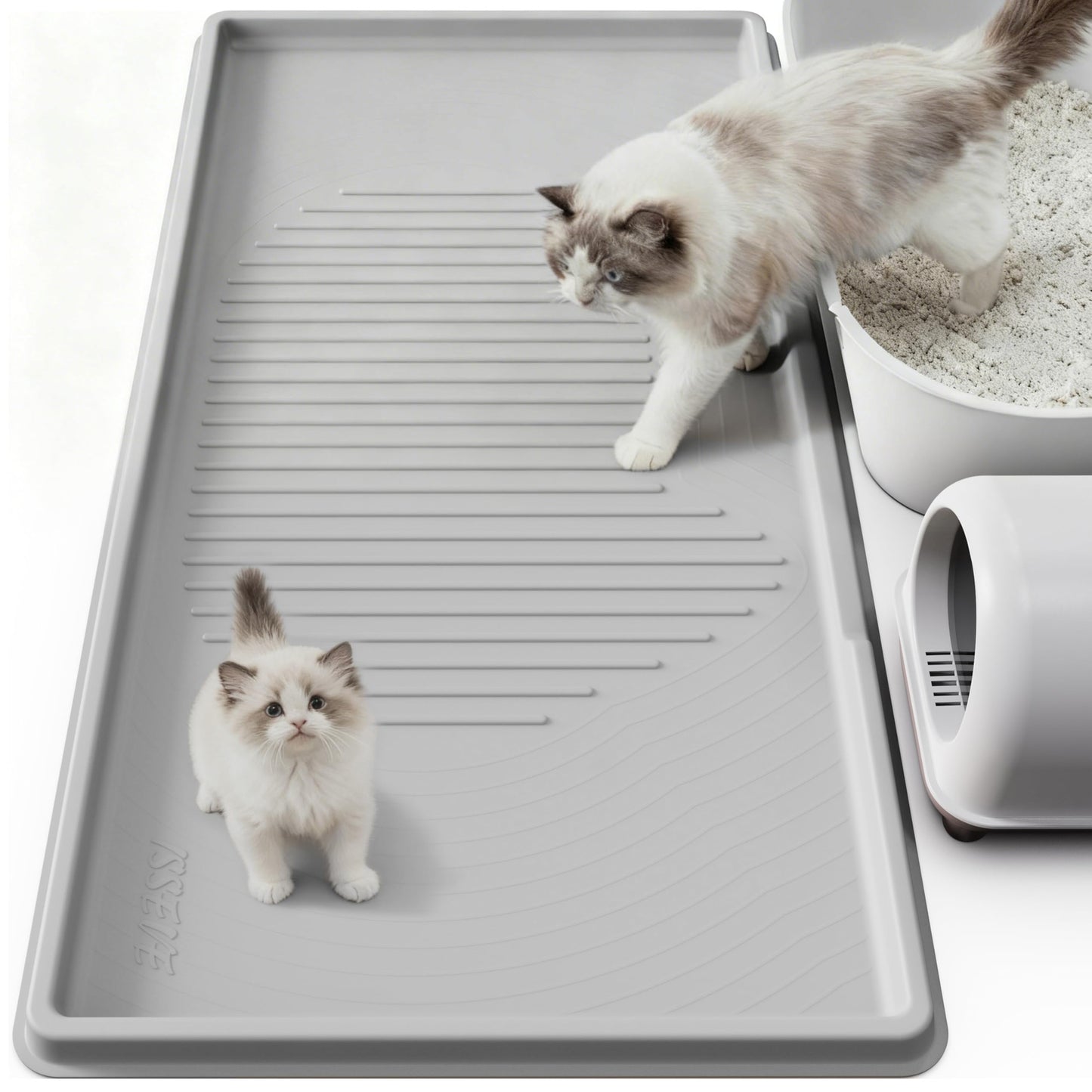 ISSEVE Cat Litter Mat 54" x 27.5" XXL, Extra Large Silicone Mat for Litter Box, 1.38" Raised Edge Urine Proof Litter Trapping Mat Pad for Scatter Control, Soft on Kitty Paws, Protect Floor (Grey)