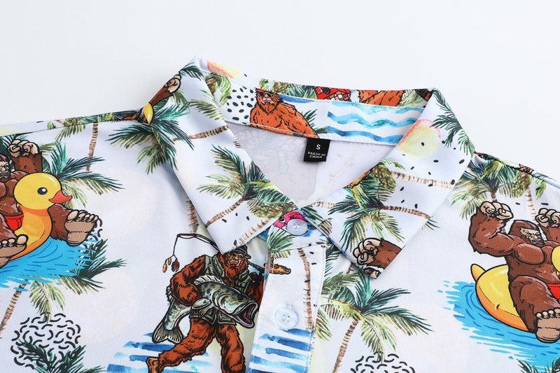 Men's Golf Polo Shirts Funny Golf Shirts for Men Performance Moisture Wicking Quick Dry Athletic Short Sleeve Shirts Hawaiian Tropical Beach Vacation White