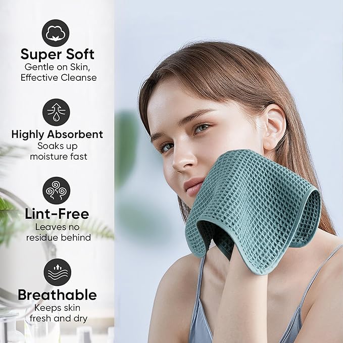 Microfiber Waffle Face Towels, 4 Pieces, Fast Drying, Lint Free 430 GSM